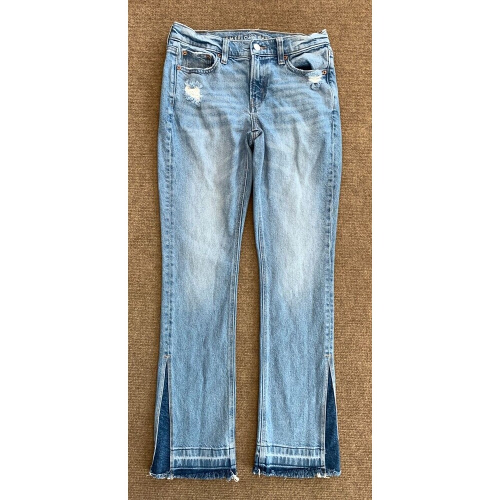 American Eagle Skinny Kick Jeans Women 4 Low Rise 90s Bootcut Raw Hem Y2K Denim